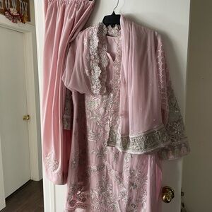 Elegant Pink Embroidered Gharara Kameez Set